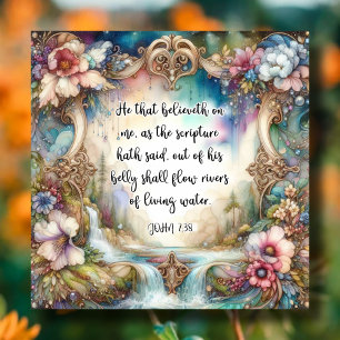 Living Water Verse Art Nouveau Watercolor Easter Holiday Card