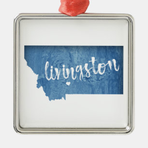 Livingston Montana Wood Grain Metal Ornament