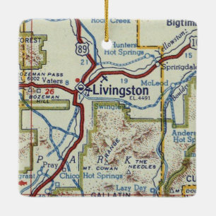 Livingston MT Vintage Map Ceramic Ornament