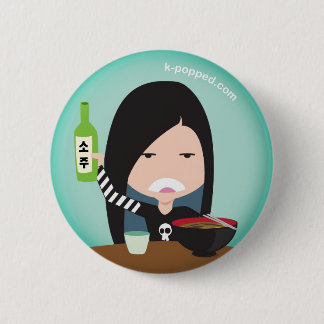 Liz and a bottle of soju 6 cm round badge
