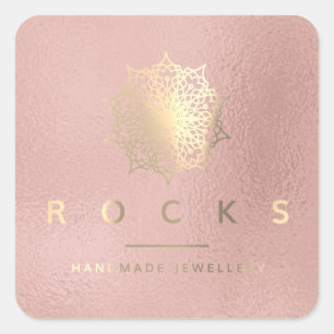 Liz Mandala Pink Rose Gold Metallic White 2 Square Sticker
