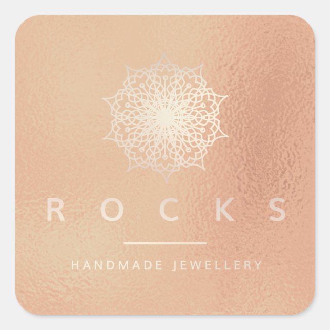 Liz Mandala Pink Rose Gold Metallic White 3 Square Sticker (Front)