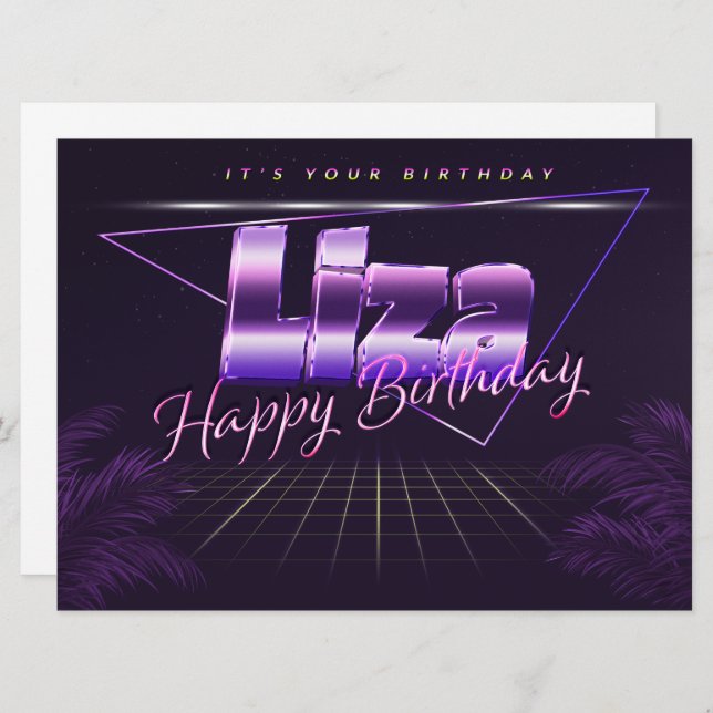 Liza Name First name lila retro card Birthday (Front/Back)