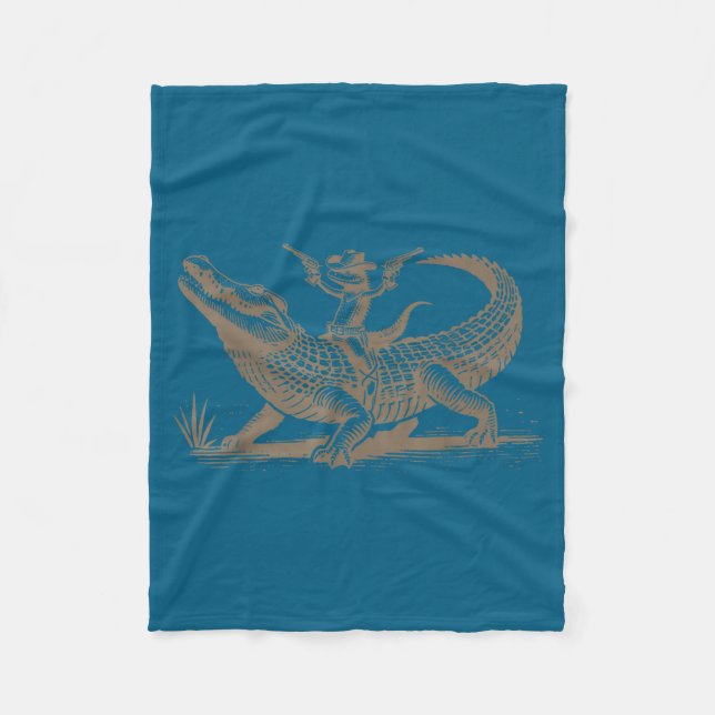 Lizard Cowboy Riding Crocodile Alligator Western A Fleece Blanket (Front)