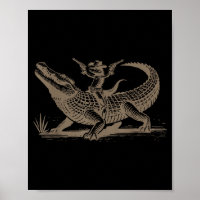 Lizard Cowboy Riding Crocodile Alligator Western A