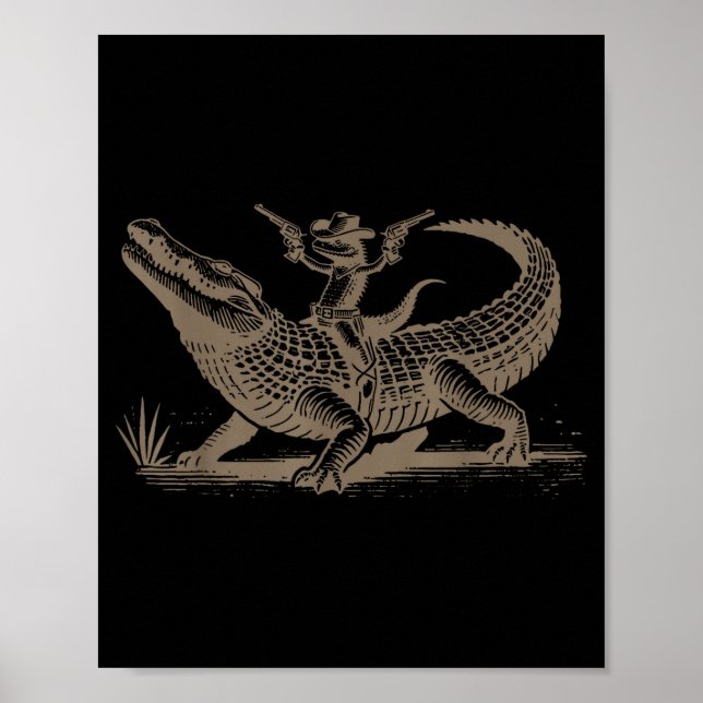 Lizard Cowboy Riding Crocodile Alligator Western A Poster (Front)