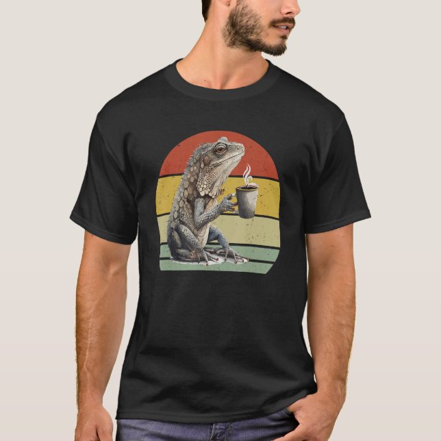 Lizard Drinking Coffee  Lizard And Coffee T-Shirt (Front)