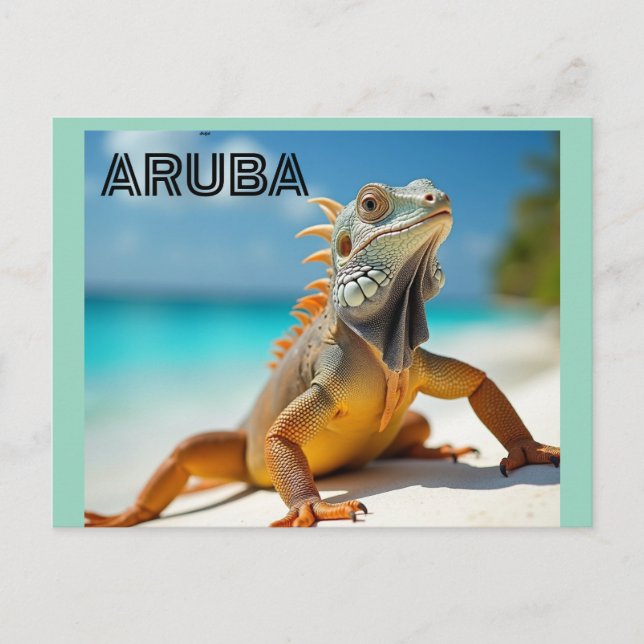 lizard enjoying the beach in aruba holiday postcard (Front)