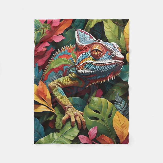 Lizard Leaves & Colour Fleece Blanket (Front)