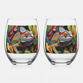 Lizard Leaves & Colour    Stemless Wine Glass