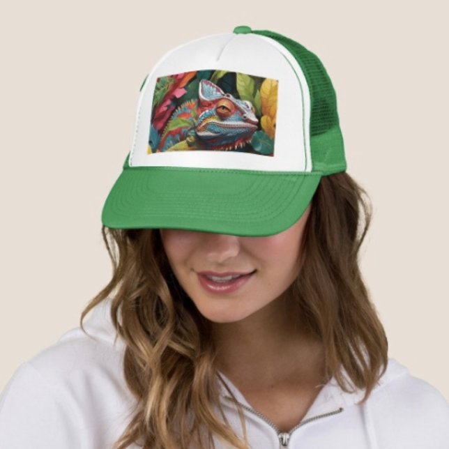 Lizard Leaves & Colour Trucker Hat (Colourful Lizard Hat Adjust from 17" to 24" 100% polyester foam front 100% nylon mesh back. )