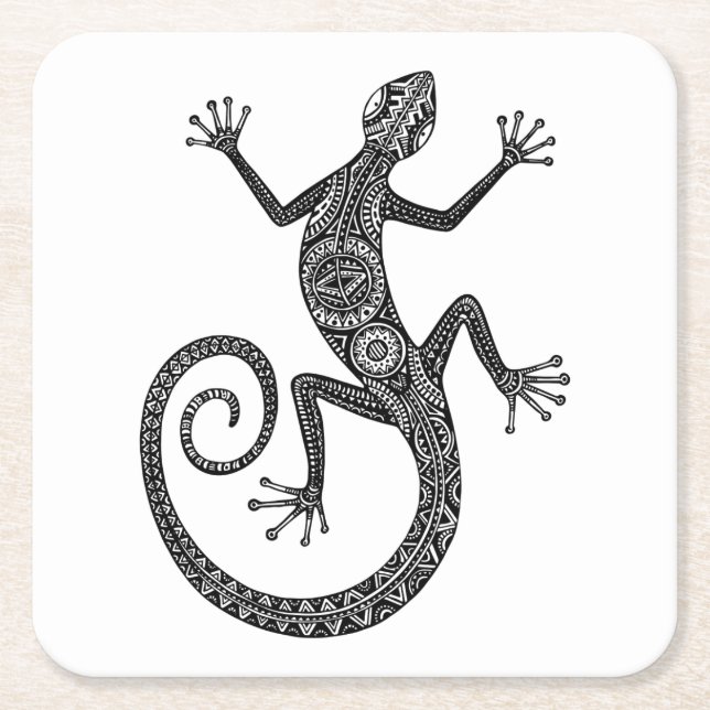 Lizard Or Salamander Doodle Square Paper Coaster (Front)