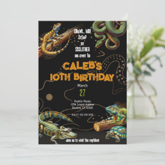 Lizard Snake Turtle Reptile Dark Birthday Party Invitation