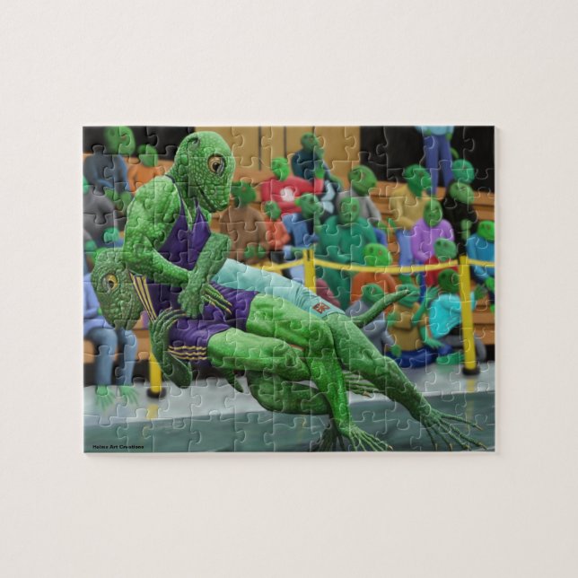 Lizard Warrior Wrestling Small Fantasy Art Puzzle (Horizontal)