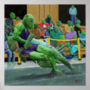 Lizard Warrior Wrestling Sport Fantasy Art Print
