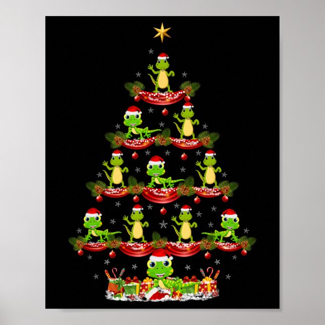Lizard Xmas Lighting Santa Lizard Christmas Tree  Poster (Front)