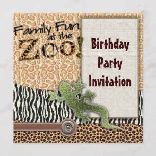 Lizard Zebra Safari Zoo Birthday Party Invitation