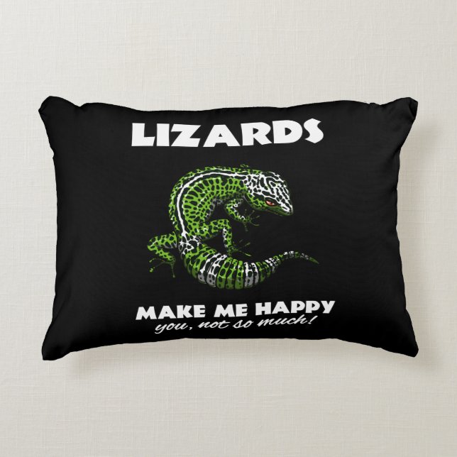 Lizards Make Me Happy Cute Gecko Reptile Decorative Cushion (Front)