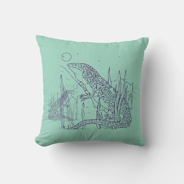 Lizards on Green Throw Pillow – Reptile Lover Gift (Front)