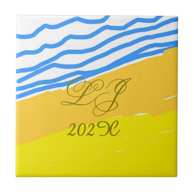 LJ Monogram Elegant Modern Beach Wedding  Ceramic Tile (Front)
