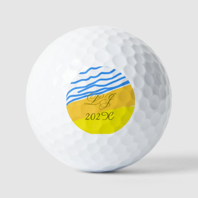 LJ Monogram Elegant Modern Beach Wedding  Golf Balls (Front)