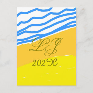 LJ Monogram Elegant Modern Beach Wedding Holiday Postcard