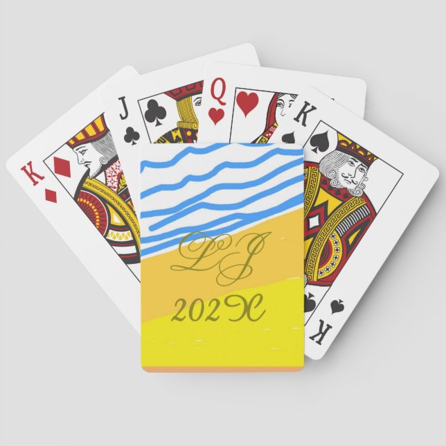 LJ Monogram Elegant Modern Beach Wedding  Playing Cards (Back)