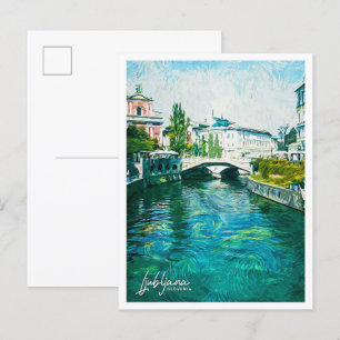 Ljubljana Slovenia Beautiful Oil Paint Landscape Postcard