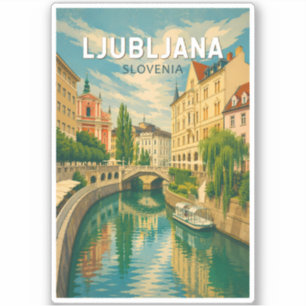 Ljubljana Slovenia Illustration Travel Art Vintage