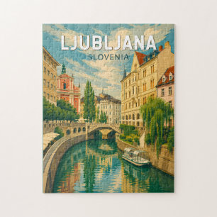 Ljubljana Slovenia Illustration Travel Art Vintage Jigsaw Puzzle