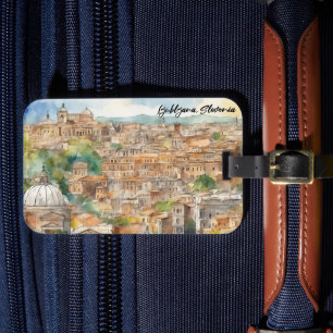 Ljubljana Slovenia Silhouette Watercolor Painting Luggage Tag
