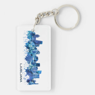 Ljubljana Slovenia Skyline Blue Key Ring