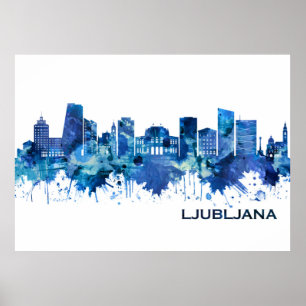 Ljubljana Slovenia Skyline Blue Poster