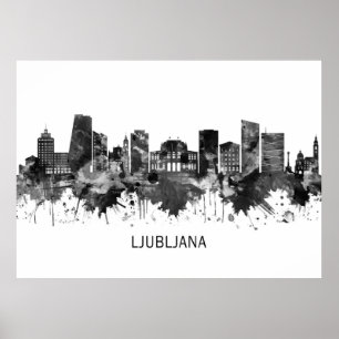 Ljubljana Slovenia Skyline BW Poster