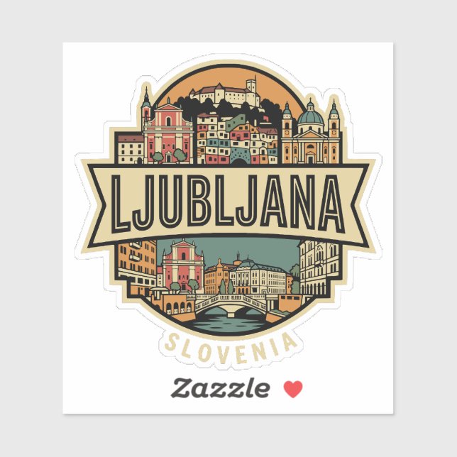 Ljubljana Slovenia Skyline Vintage Travel Badge  (Sheet)