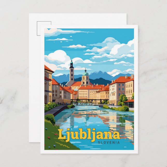 Ljubljana Slovenia Travel Art Vintage Illustration Postcard (Front/Back)