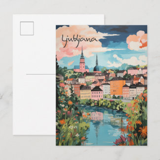 Ljubljana Slovenia Travel City Painting Aesthetic Postcard