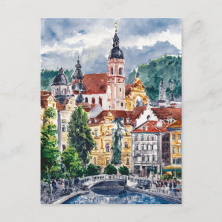 Ljubljana, Slovenia Travel Painting Postcard