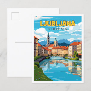 Ljubljana Slovenia vintage travel illustration Postcard