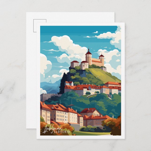 Ljubljana Slovenia vintage travel illustration Postcard (Front/Back)
