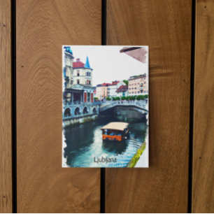 Ljubljana Slovenia Watercolor Vintage Travel Postcard