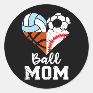 Ll Mom Funny Soccer Sell Volleyll Sketll Heart Classic Round Sticker