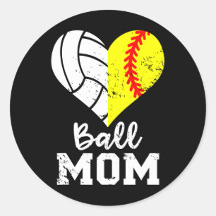 Ll Mom Heart Funny Softll Volleyll Mom Classic Round Sticker