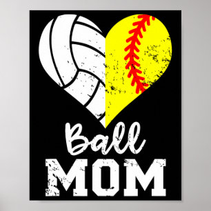 Ll Mom Heart Funny Softll Volleyll Mom  Poster
