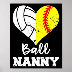 Ll Nanny Heart Funny Softll Volleyll Nanny Poster