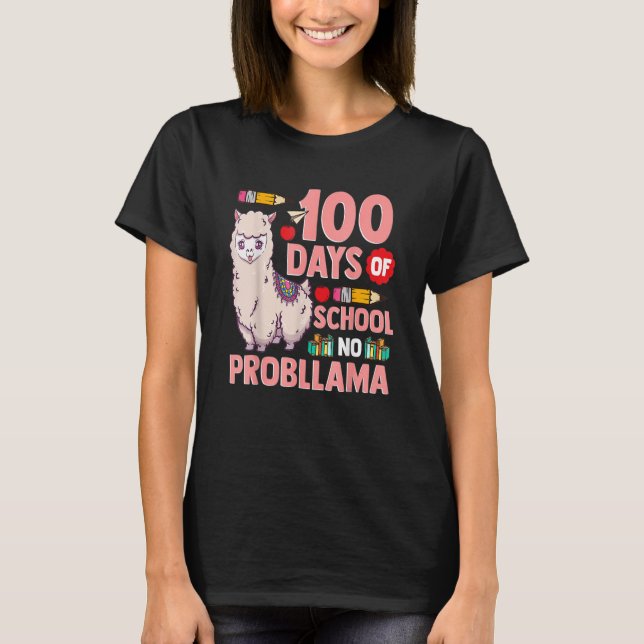 Llama 100 Days Of School Gift No Probllama Teacher T-Shirt (Front)
