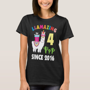 Llama 4 Year Old Birthday  Llama Boys Girls T-Shirt