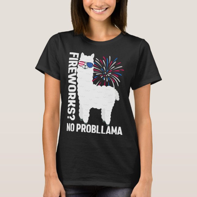 Llama 4th of July Kids Women Fireworks No Probllam T-Shirt (Front)