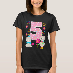 Llama 5th Birthday 5 Year Old Cute Llama Party Tod T-Shirt