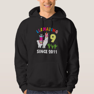 Llama 9 Years Old Birthday Llama Boys Girls Kids Hoodie